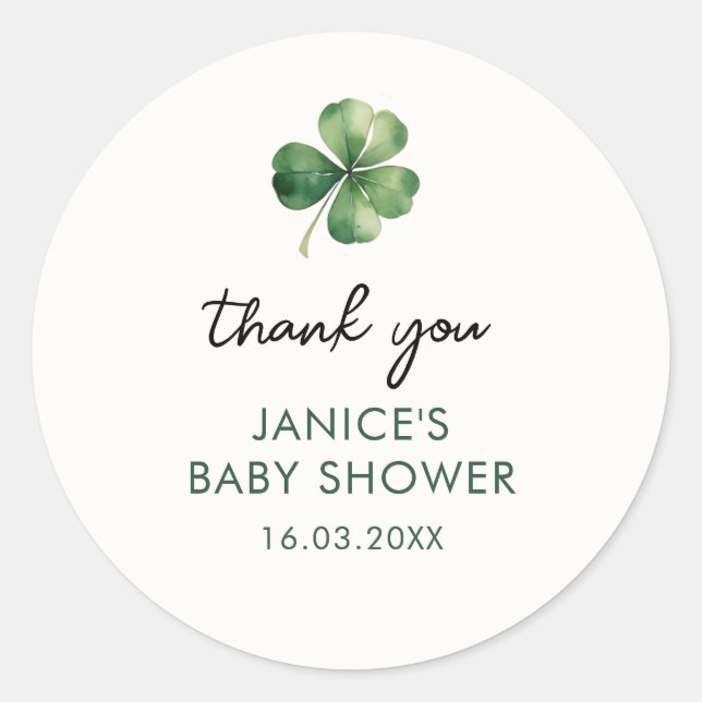 Lucky Shamrock St. Patrick's Day Baby Shower Classic Round Sticker (Front)