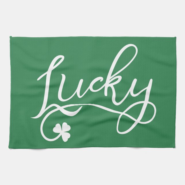 Lucky Shamrock St Patricks Day Irish Tea Towel (Horizontal)
