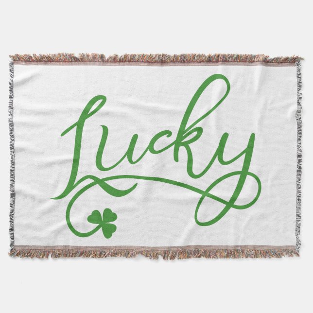 Lucky Shamrock St Patricks Day Irish Throw Blanket (Front)
