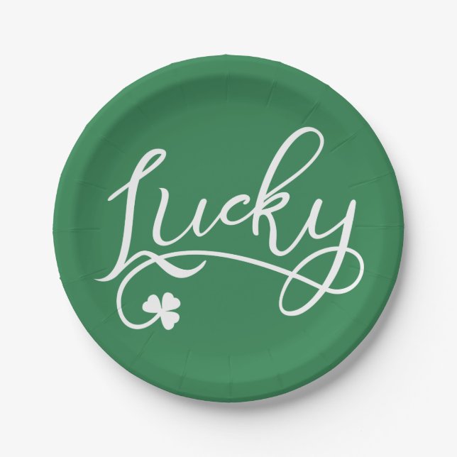 Lucky Shamrock St Patricks Day Paper Plate (Front)