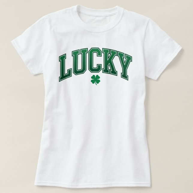 Lucky Shamrock Varsity | Retro St Patrick's Day T-Shirt (Design Front)
