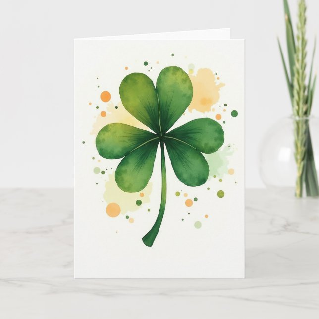 Lucky Shamrock Watercolor Card (Front)
