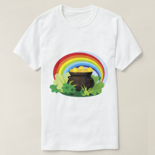 Lucky Shamrocks Clovers Rainbow Pot Of Gold T-Shirt