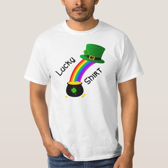 Lucky Shirt with rainbow and pot of gold. (Front)