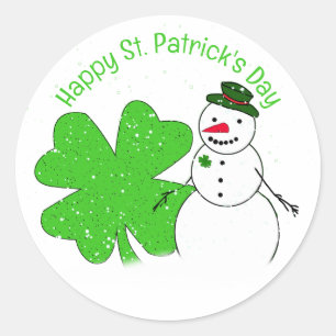 Lucky Snowman St. Patrick's Day Classic Round Sticker