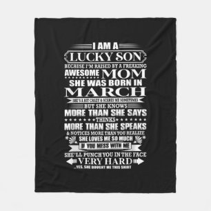 Lucky Son Raised By A  Awesome Mum Gift For Mum Fleece Blanket