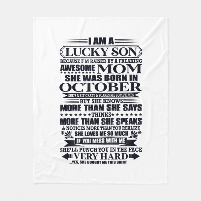 Lucky Son Raised By A Freaking Awesome Mum Fleece Blanket (Front)