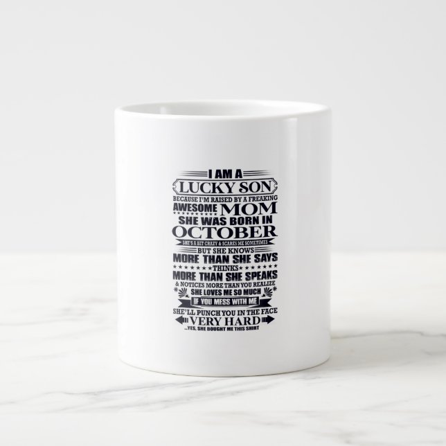 Lucky Son Raised By A Freaking Awesome Mum Large Coffee Mug (Front)
