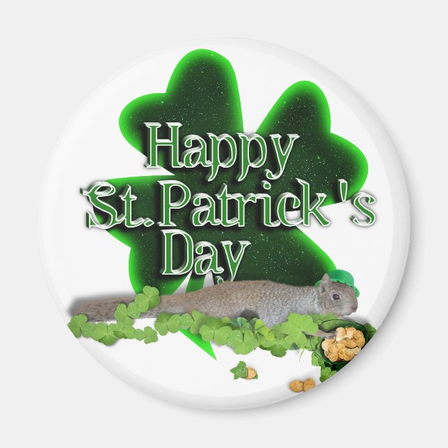 Lucky Squirrel With Big Shamrock Magnet (Front)