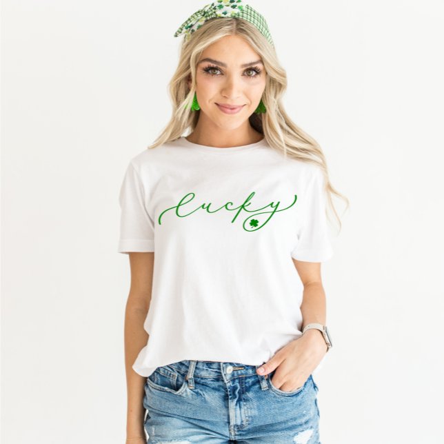 Lucky St. Patrick’s Day Cute Green Script Shirt (Creator Uploaded)