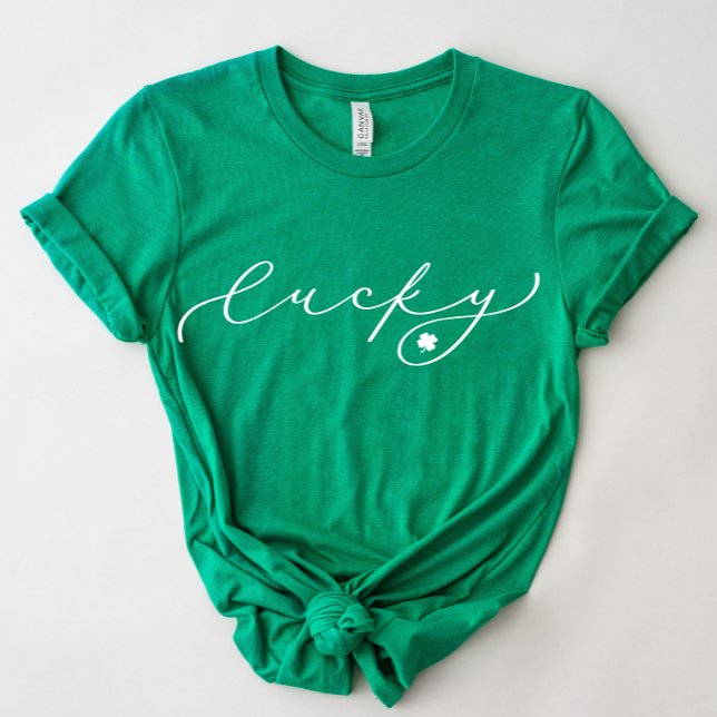 Lucky St. Patrick’s Day Cute White Script Shirt (Creator Uploaded)
