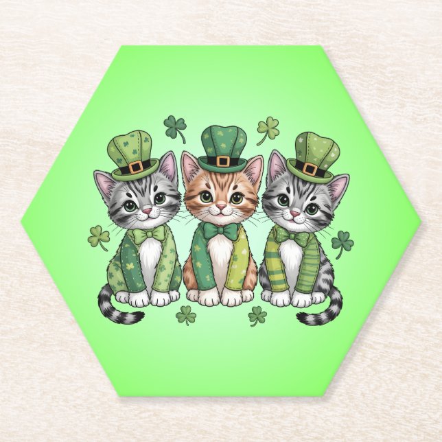 Lucky St. Patrick’s Day Kittens-47474 Paper Coaster (Front)