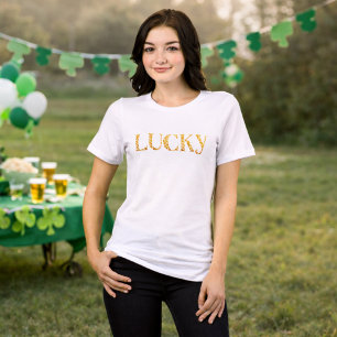 Lucky St. Patrick's Day Gold Leaf Pattern Text Tri-Blend Shirt