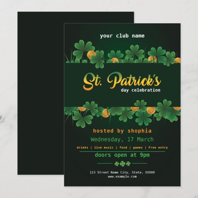 Lucky St. Patrick's Day Party Invitation (Front/Back)