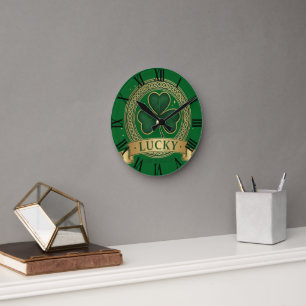 Lucky St Patrick's Day Shamrock Irish Roman Clock