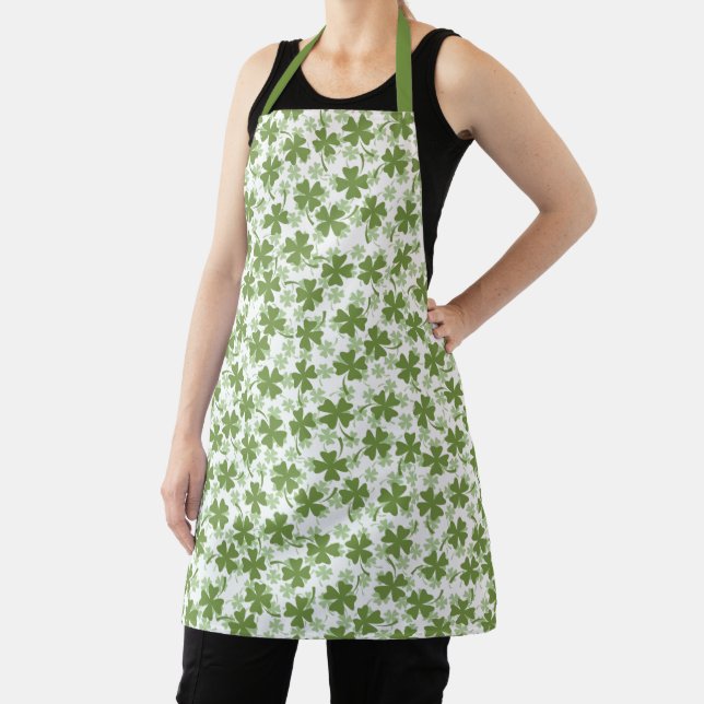 Lucky St. Patrick's Day Shamrock Pattern Apron (Insitu)
