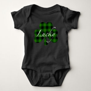 Lucky St. Patty’s Shamrocks green plaid Baby Bodysuit