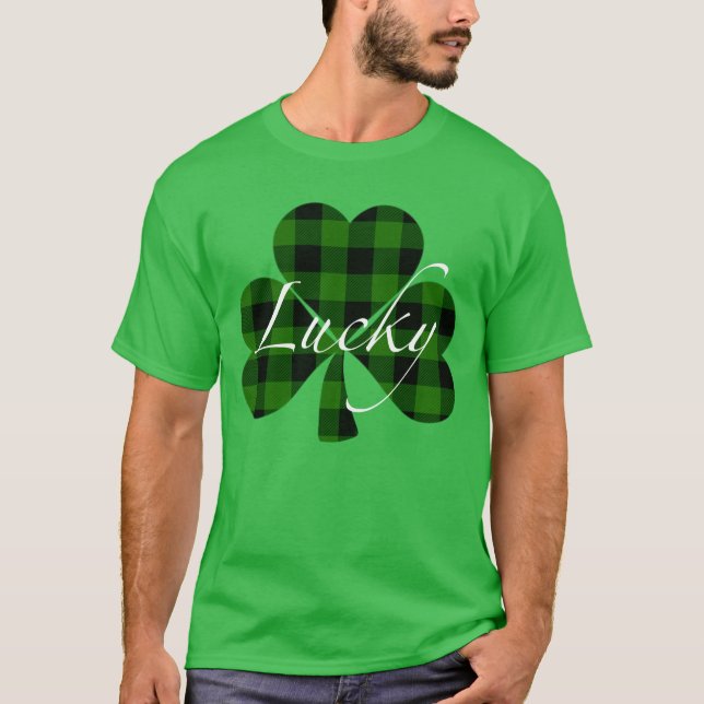 Lucky St. Patty’s Shamrocks | green plaid T-Shirt (Front)