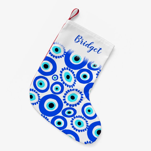 Lucky Symbol Evil Eye Patterned Personalised Small Christmas Stocking (Front (Hanging))