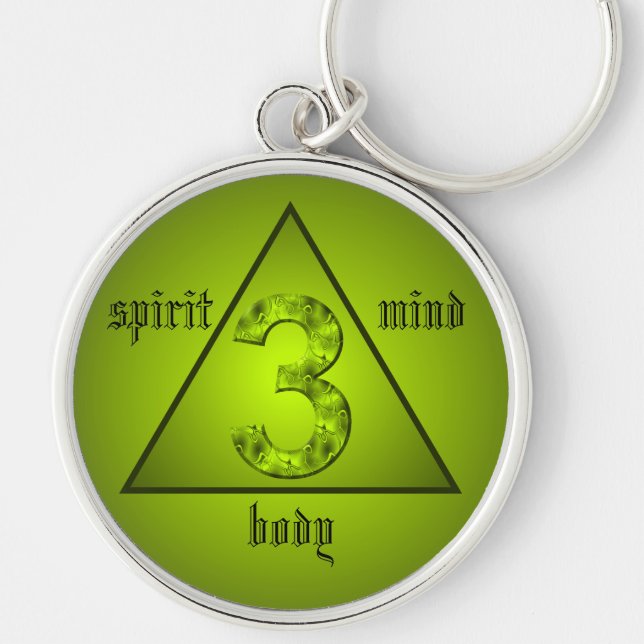 Lucky Three Green Triangle Mind Body Spirit Key Ring (Front)