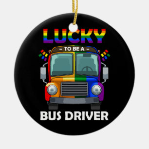 Lucky To Be A Bus Driver LGBT Q Cool Rainbow Gay Ceramic Tree Decoration