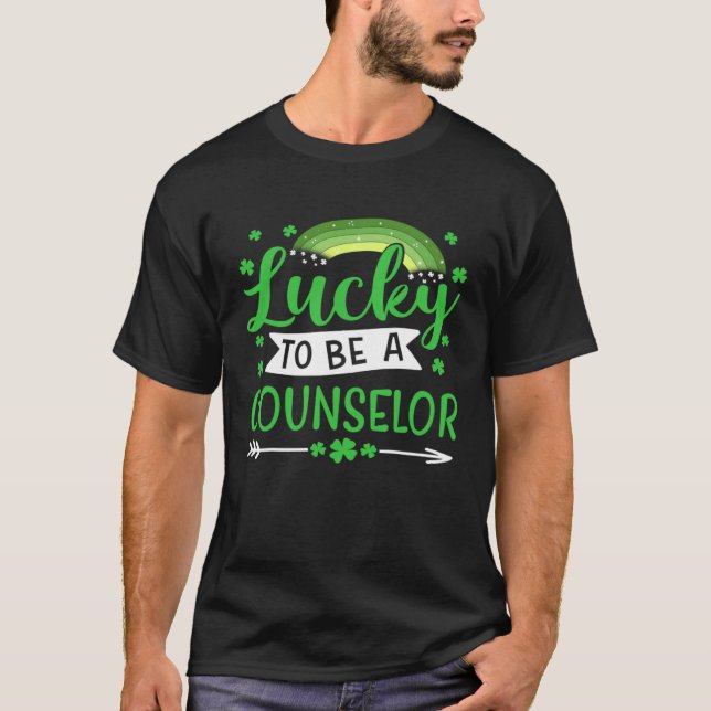 Lucky To Be A Counselor  St Patricks Day Shamrock T-Shirt (Front)