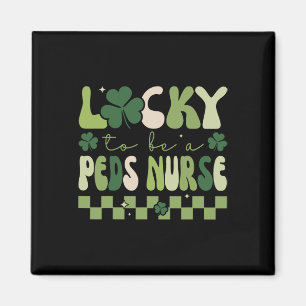 Lucky To Be A Peds Nurse Groovy Retro St Patrick's Magnet