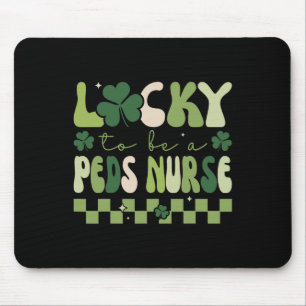 Lucky To Be A Peds Nurse Groovy Retro St Patrick's Mouse Pad