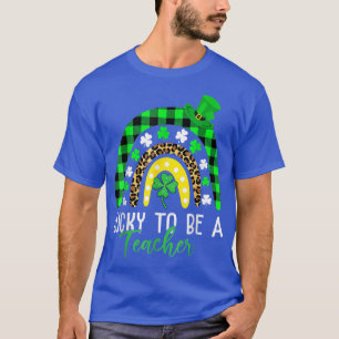 Lucky To Be A Teacher Leopard Print Rainbow St Pat T-Shirt