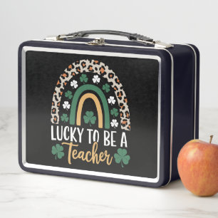 Lucky To Be A Teacher Rainbow St Patrick's Day Metal Lunch Box