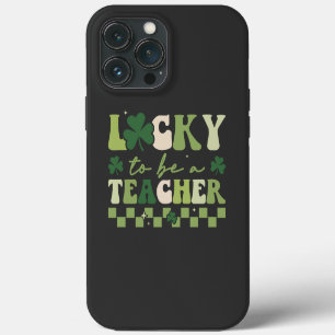 Lucky To Be Teacher Groovy Retro St Patrick's Day iPhone 13 Pro Max Case