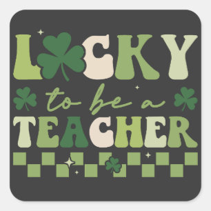 Lucky To Be Teacher Groovy Retro St Patrick's Day Square Sticker