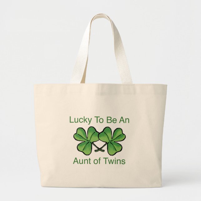 Lucky To Be Twin Aunt Large Tote Bag (Front)