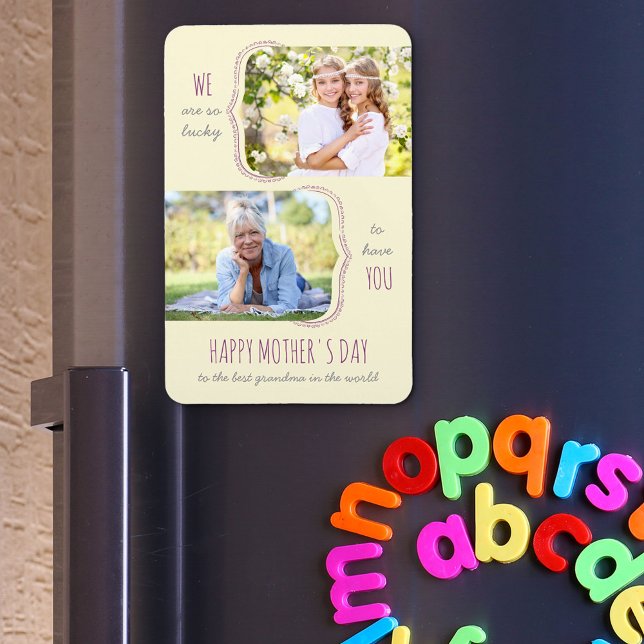 Lucky to have You Grandma 2 Photo Mother's Day Magnet (Creator Uploaded)