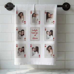 Lucky to Have You Personalised Photo Playing Cards Tea Towel