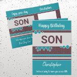 Lucky to have you son brown and turquoise birthday card<br><div class="desc">Personalise this Birthday Card for your son.
Designed in brown,  turquoise and white.
Add his name and change text to suit.
We're so lucky to have you as our son.</div>