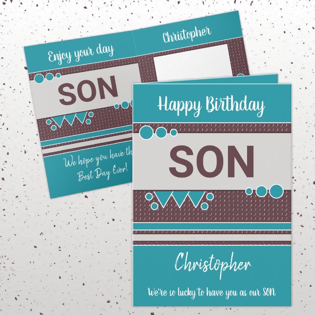 Lucky to have you son brown and turquoise birthday card (Creator Uploaded)