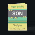 Lucky to have you son green and yellow birthday card<br><div class="desc">Personalize this Birthday Card for your son.
Designed in green,  yellow and gray.
Add his name and change text to suit.
We're so lucky to have you as our son.</div>