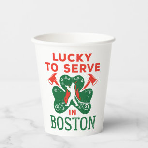 Lucky to Serve in Boston Firefighter Patricks Day Paper Cups