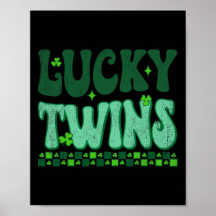 Lucky Twins Family Matching Retro Groovy St Patric Poster