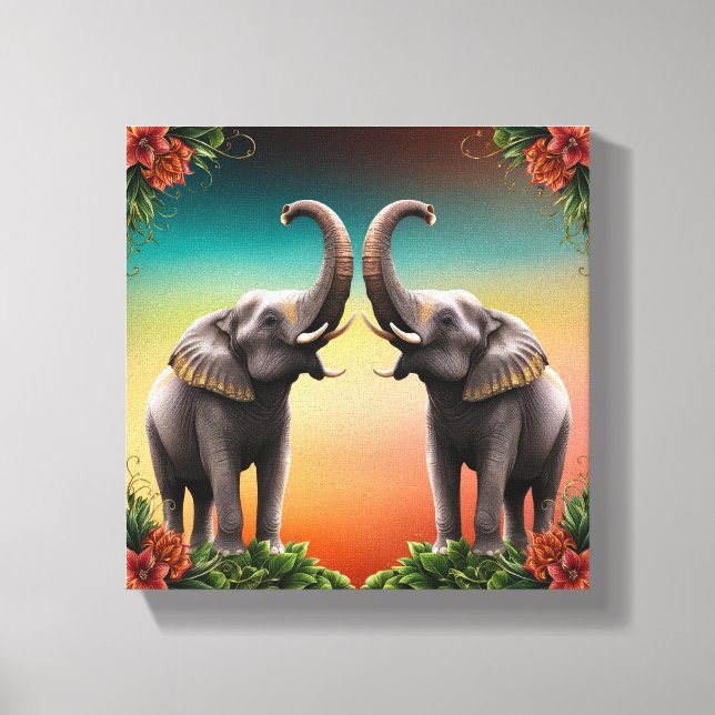 Lucky two elephant image canvas  (Front)