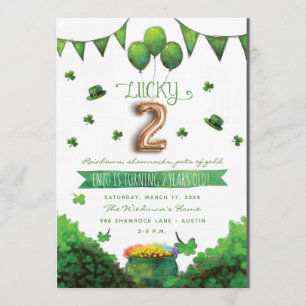 Lucky Two Patrick's Day Birthday Party Invitations
