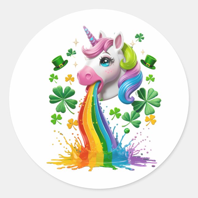 Lucky Unicorn Shamrock St Patricks Day Lepricorn Classic Round Sticker (Front)