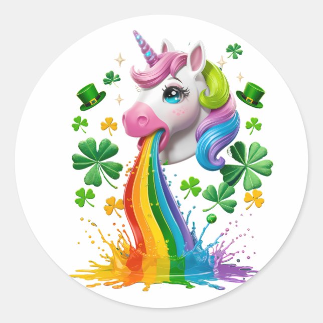 Lucky Unicorn Shamrock St Patricks Day Lepricorn Classic Round Sticker (Front)