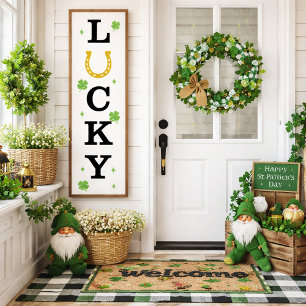 Lucky Vertical Sign with Horseshoe and Clovers
