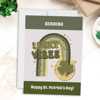 Lucky Vibes Boho St Patrick's Day Irish Shamrock  Holiday Card