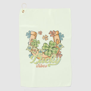 Lucky Vibes - Colourful Clovers & Golden Horseshoe Golf Towel
