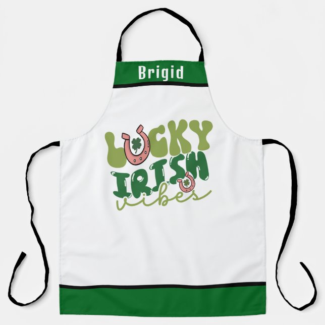 Lucky Vibes Irish Apron - Personalised St. Paddy G (Front)