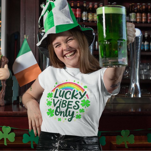 Lucky vibes only rainbow shamrock irish on white T-Shirt (Creator Uploaded)