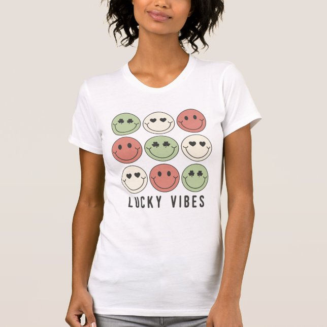 Lucky Vibes, St Patrick's Day Shirt, Trendy  T-Shirt (Front)